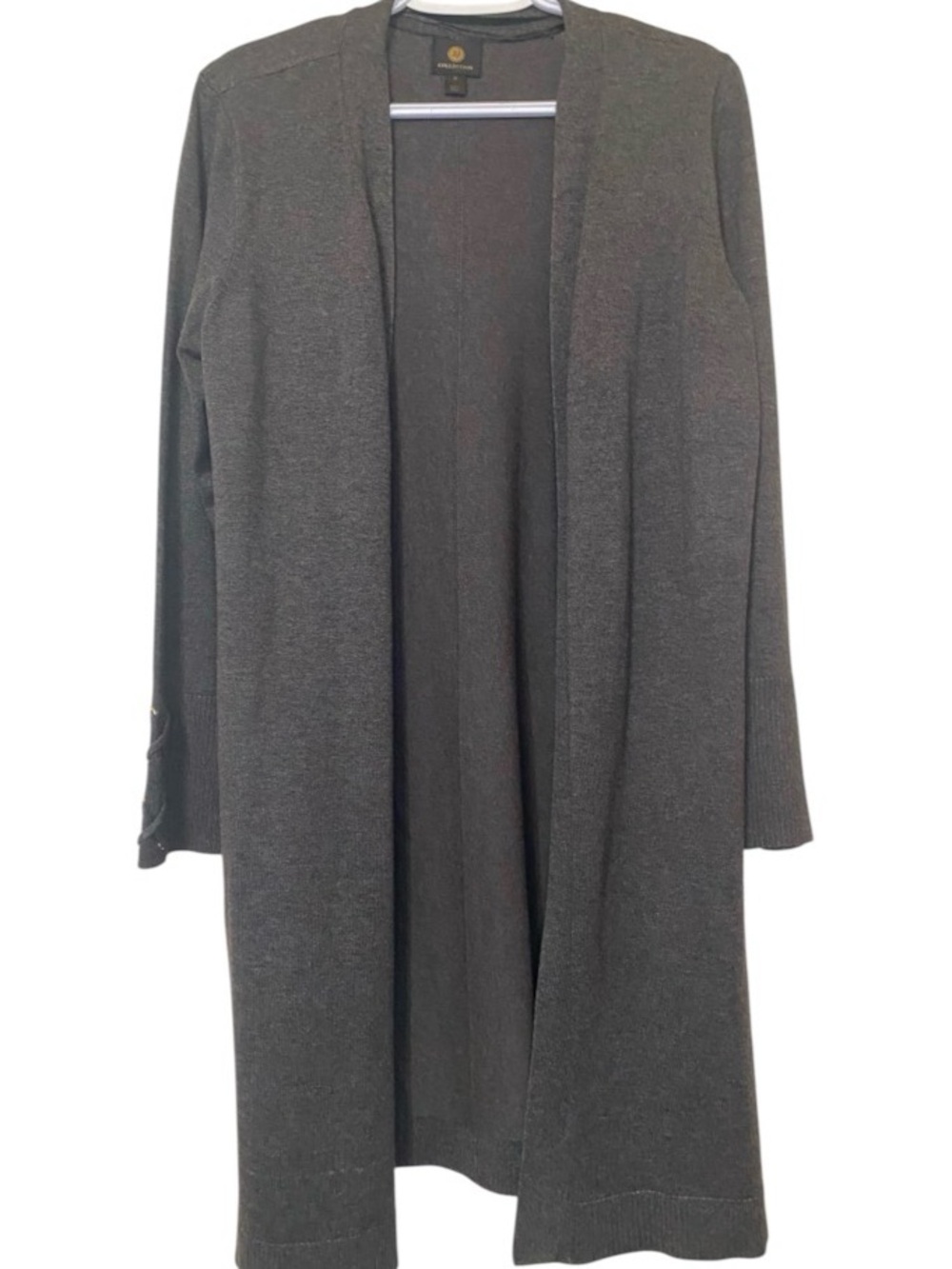 JM Collection Dark Gray Long Open Cardigan duster 36” size medium